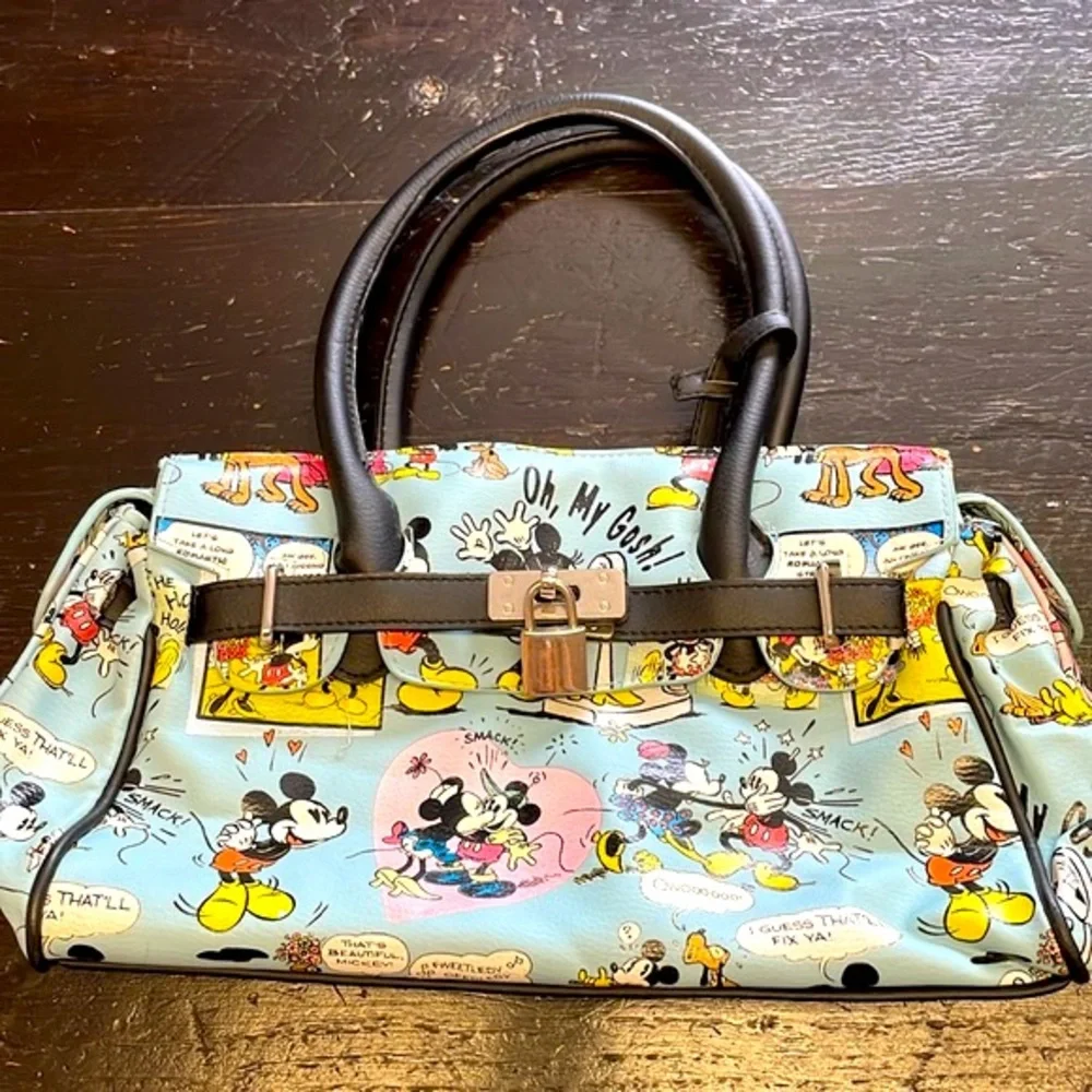 Disney Minnie & Mickey Mouse Lock & Key Satchel Purse Handbag Cartoon Comic Blue